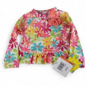 Little Me Rash Guard Baby Girl Swimsuit Top Size 12M Colorful Daisy Print